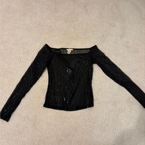 H&M Black Long-Sleeve Sequin Off-Shoulder Top